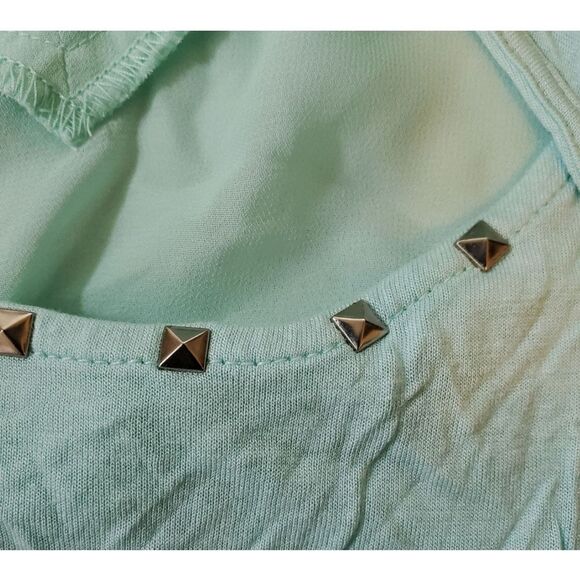 Studded Womens Tank Top Medium Mint Green Lightweight Sheer - Picture 3 of 3
